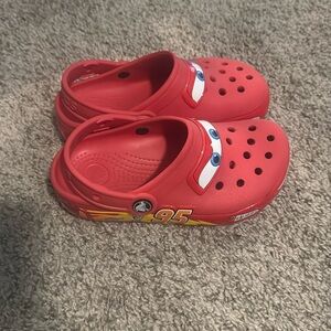 Kids Red Crocs with Lightning McQueen Design (light up)